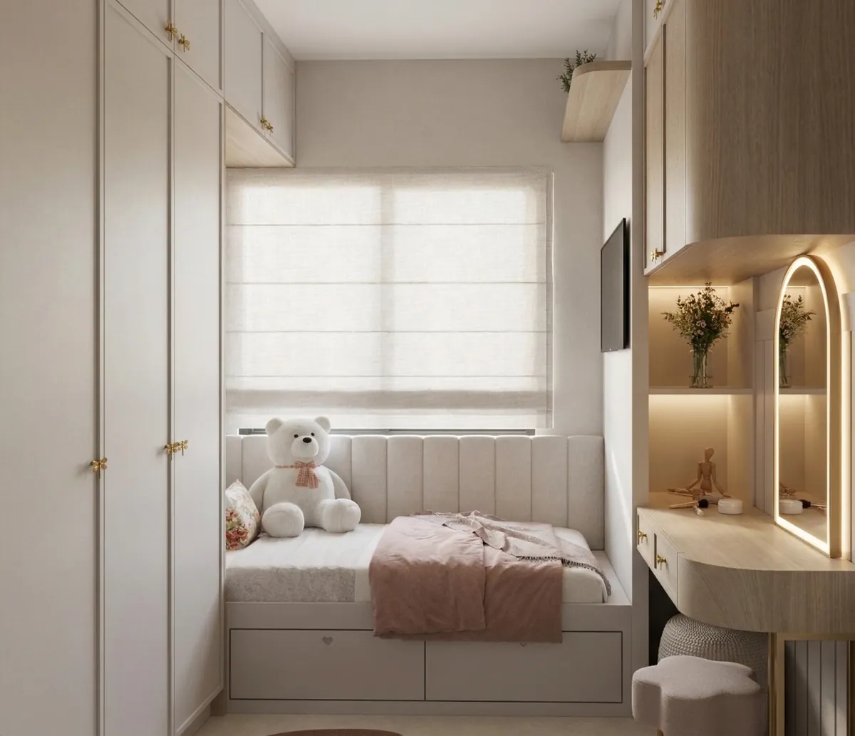 Três Quartos: Infantil: cama sob a janela