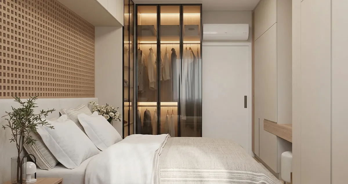 Suíte Closet: Vista lateral da cama